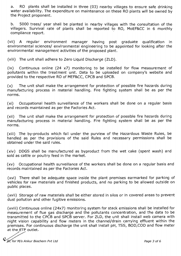 ENVIRONMENT CLEARANCE CERTIFICATE  200 KLPD